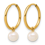 14K Gold Filled 5-6mm White Round Cultured Freshwater Pearl Dangle Hoop Earrings - view 2