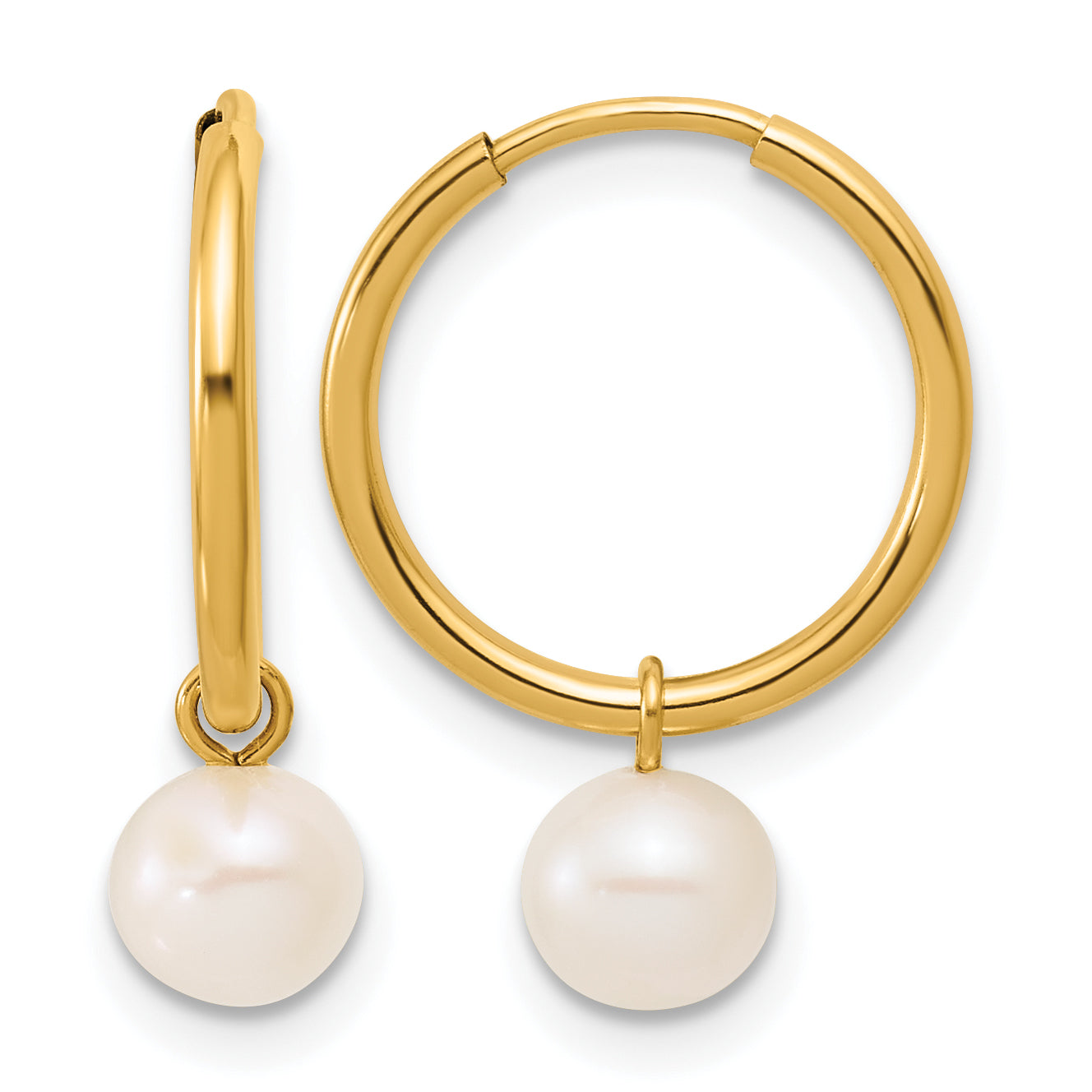 14K Gold Filled 5-6mm White Round Cultured Freshwater Pearl Dangle Hoop Earrings by Sophia Jewelers Main image