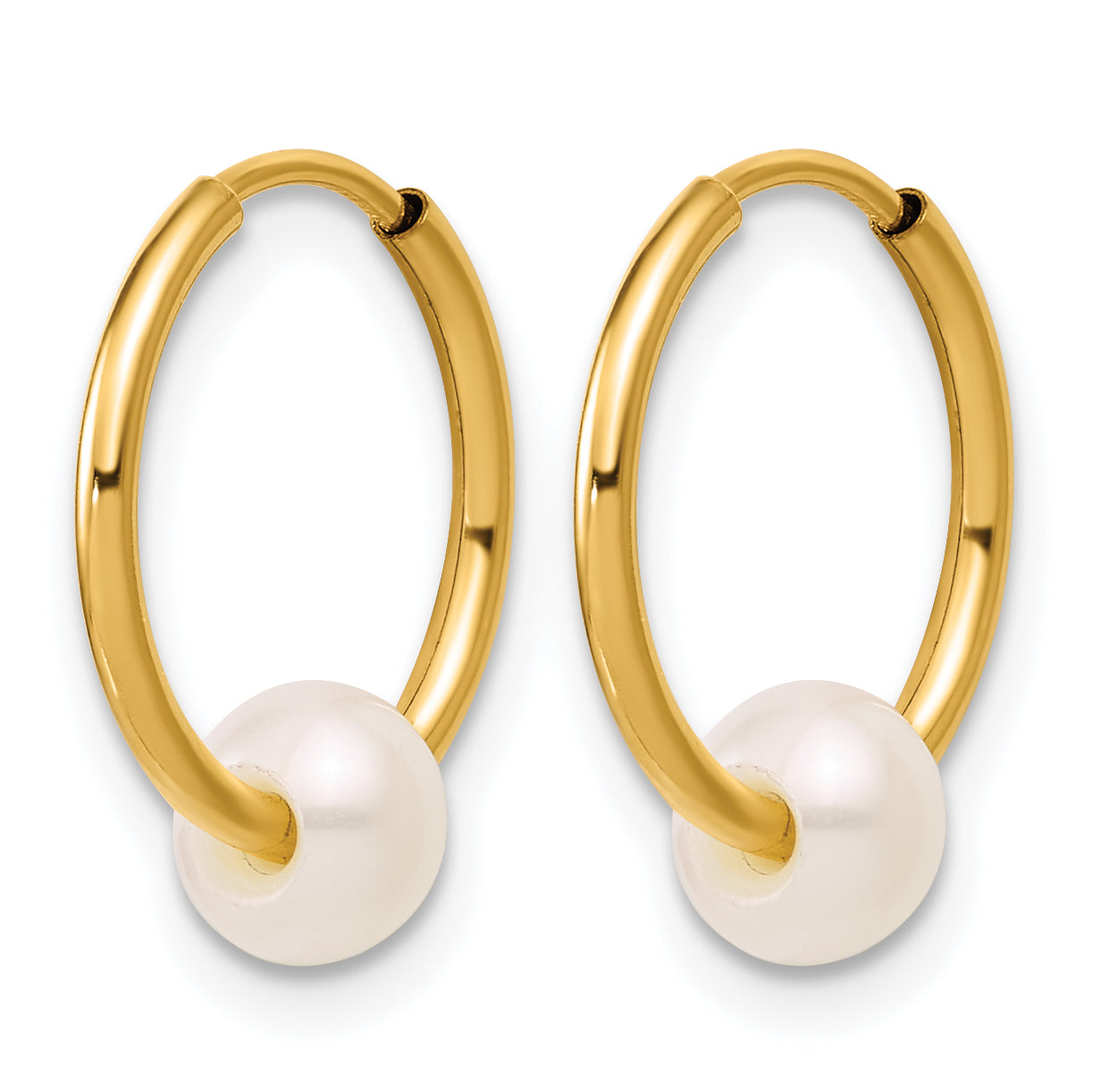 14K Gold Filled 4-5mm White Round Cultured Freshwater Pearl Hoop Earrings Secondary image