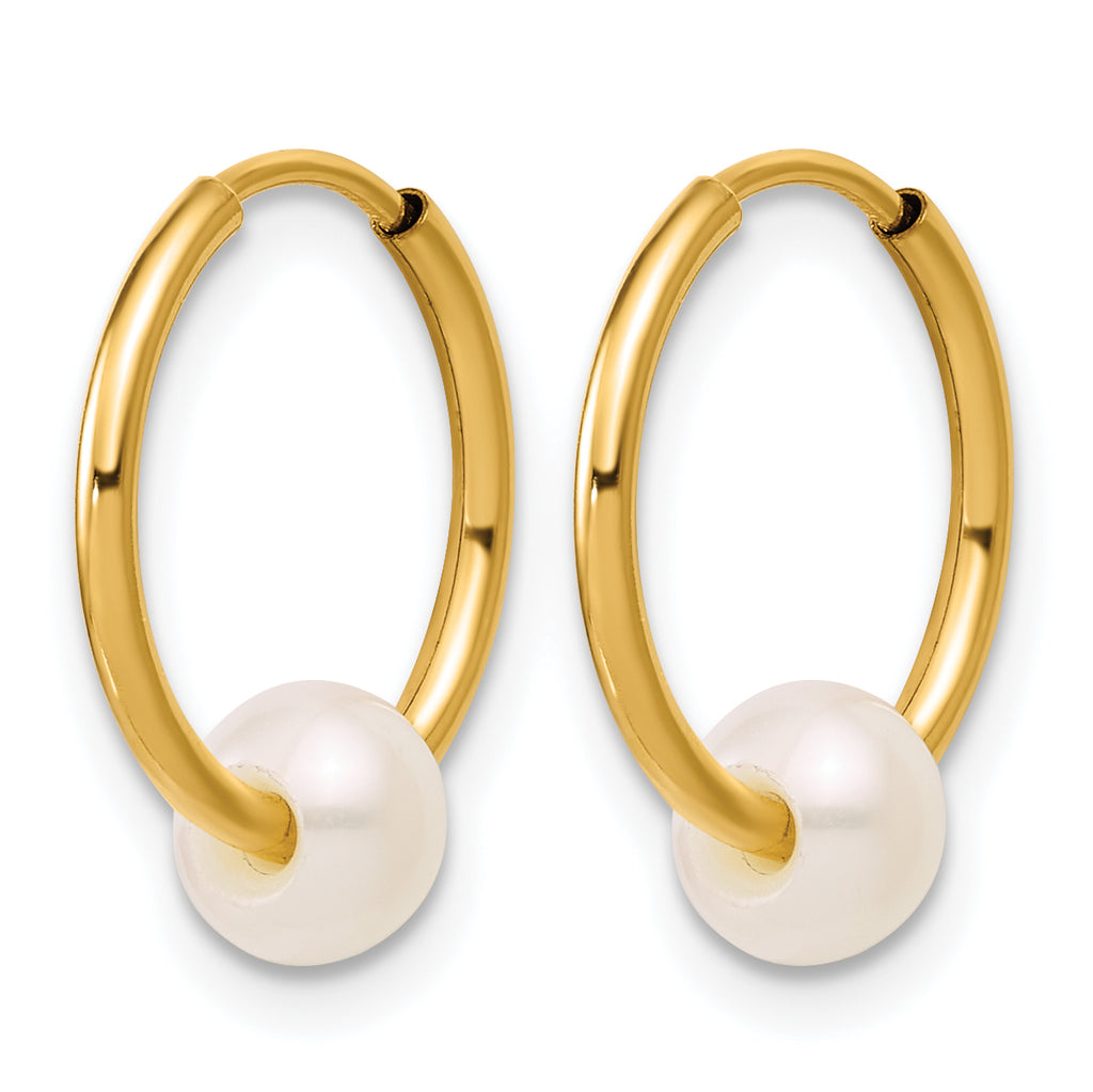 14K Gold Filled 4-5mm White Round Cultured Freshwater Pearl Hoop Earrings - view 2
