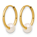 14K Gold Filled 4-5mm White Round Cultured Freshwater Pearl Hoop Earrings - view 2