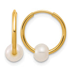 14K Gold Filled 4-5mm White Round Cultured Freshwater Pearl Hoop Earrings by Sophia Jewelers