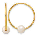 14K Gold Filled 6-7mm White Round Cultured Freshwater Pearl Hoop Earrings by Sophia Jewelers
