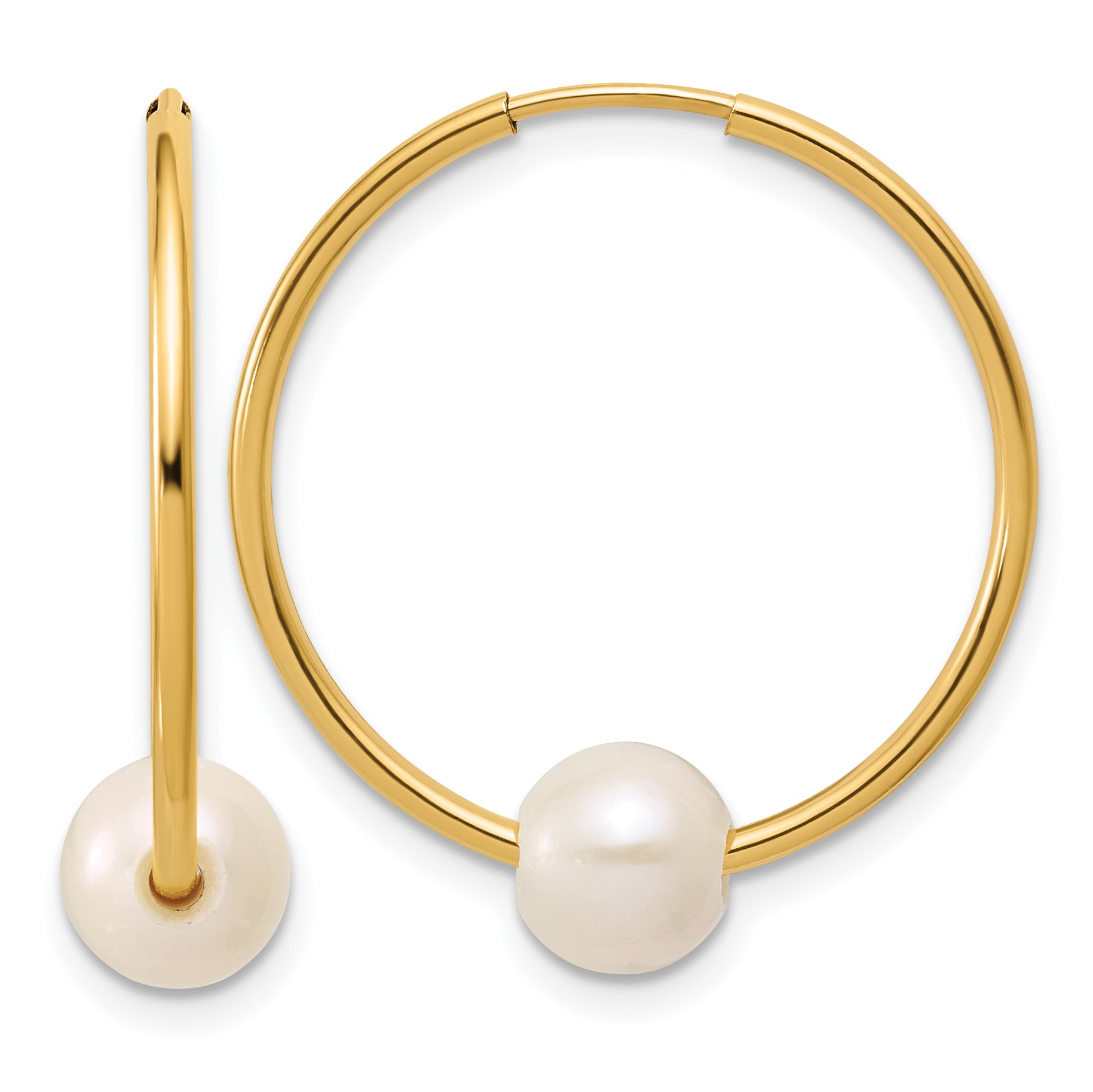 14K Gold Filled 6-7mm White Round Cultured Freshwater Pearl Hoop Earrings by Sophia Jewelers