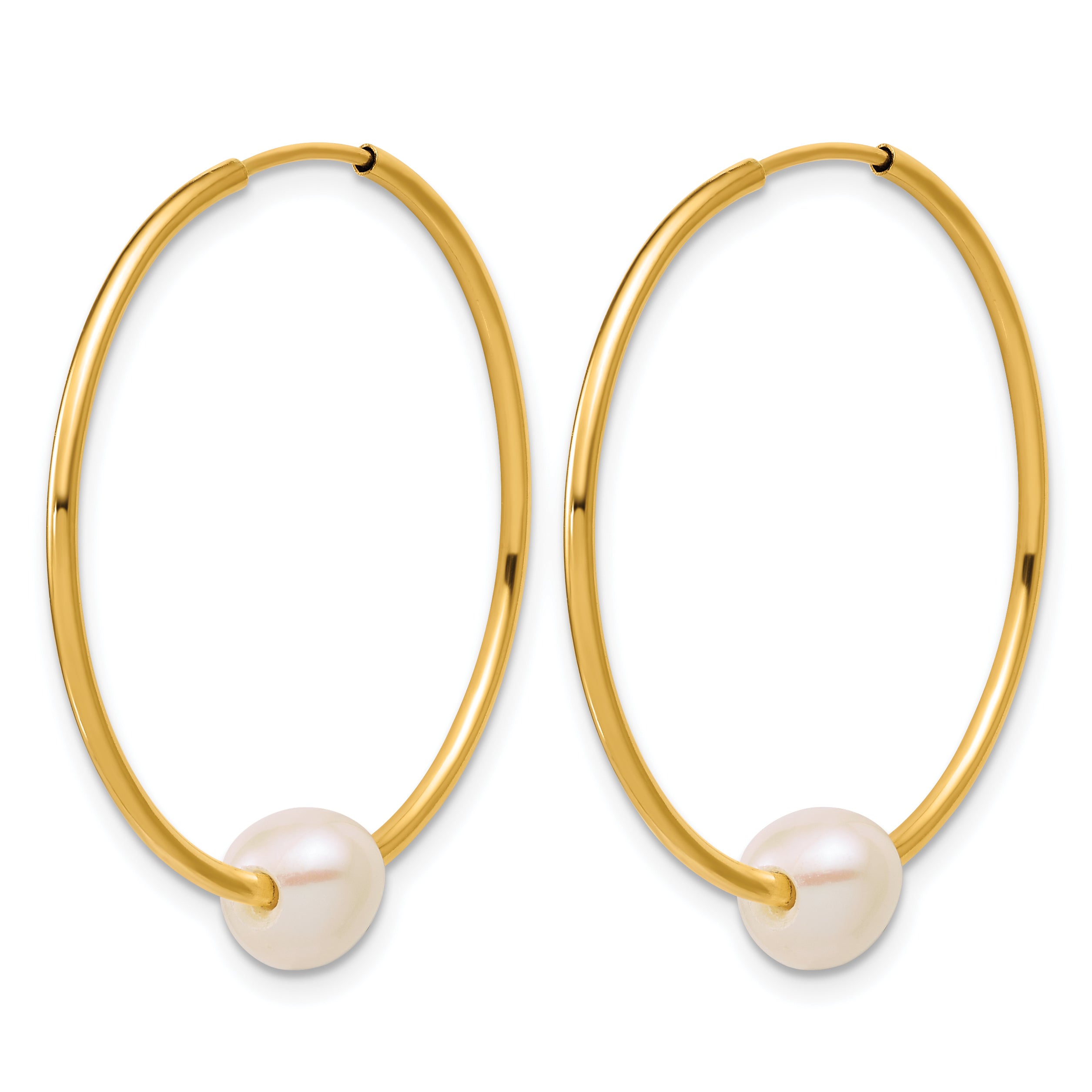14K Gold Filled 5-6mm White Round Cultured Freshwater Pearl Large Hoop Earrings Secondary image