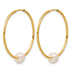 14K Gold Filled 5-6mm White Round Cultured Freshwater Pearl Large Hoop Earrings - view 2