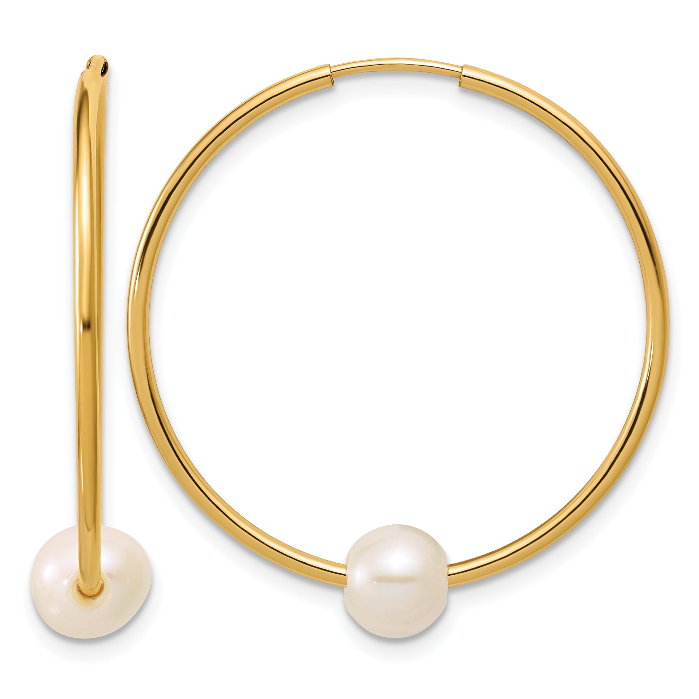14K Gold Filled 5-6mm White Round Cultured Freshwater Pearl Large Hoop Earrings by Sophia Jewelers Main image