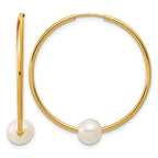 14K Gold Filled 5-6mm White Round Cultured Freshwater Pearl Large Hoop Earrings by Sophia Jewelers