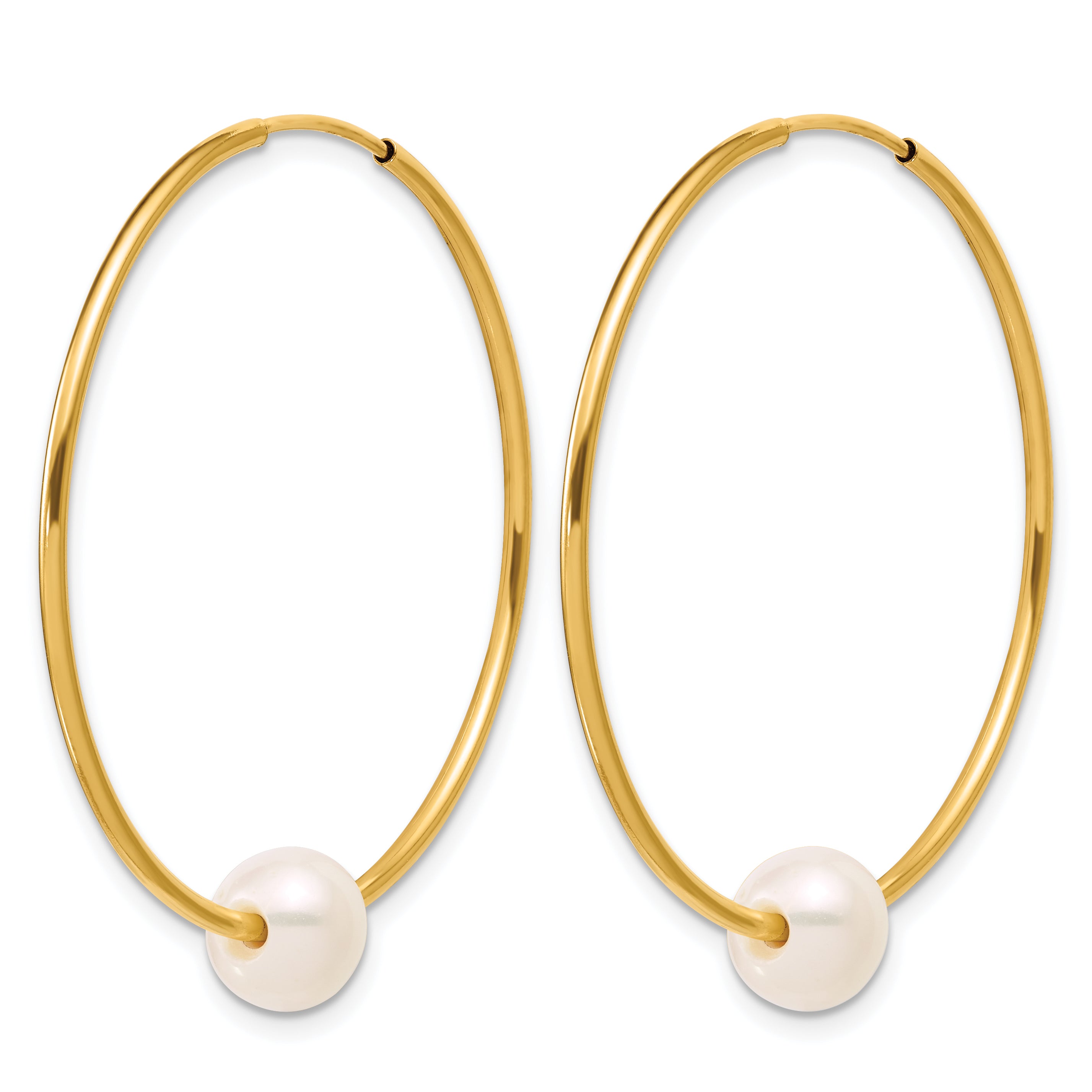 14K Gold Filled 6-7mm White Round Cultured Freshwater Pearl Large Hoop Earrings - view 2