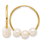 14K Gold Filled 5-6mm Three White Cultured Freshwater Pearl Hoop Earrings by Sophia Jewelers