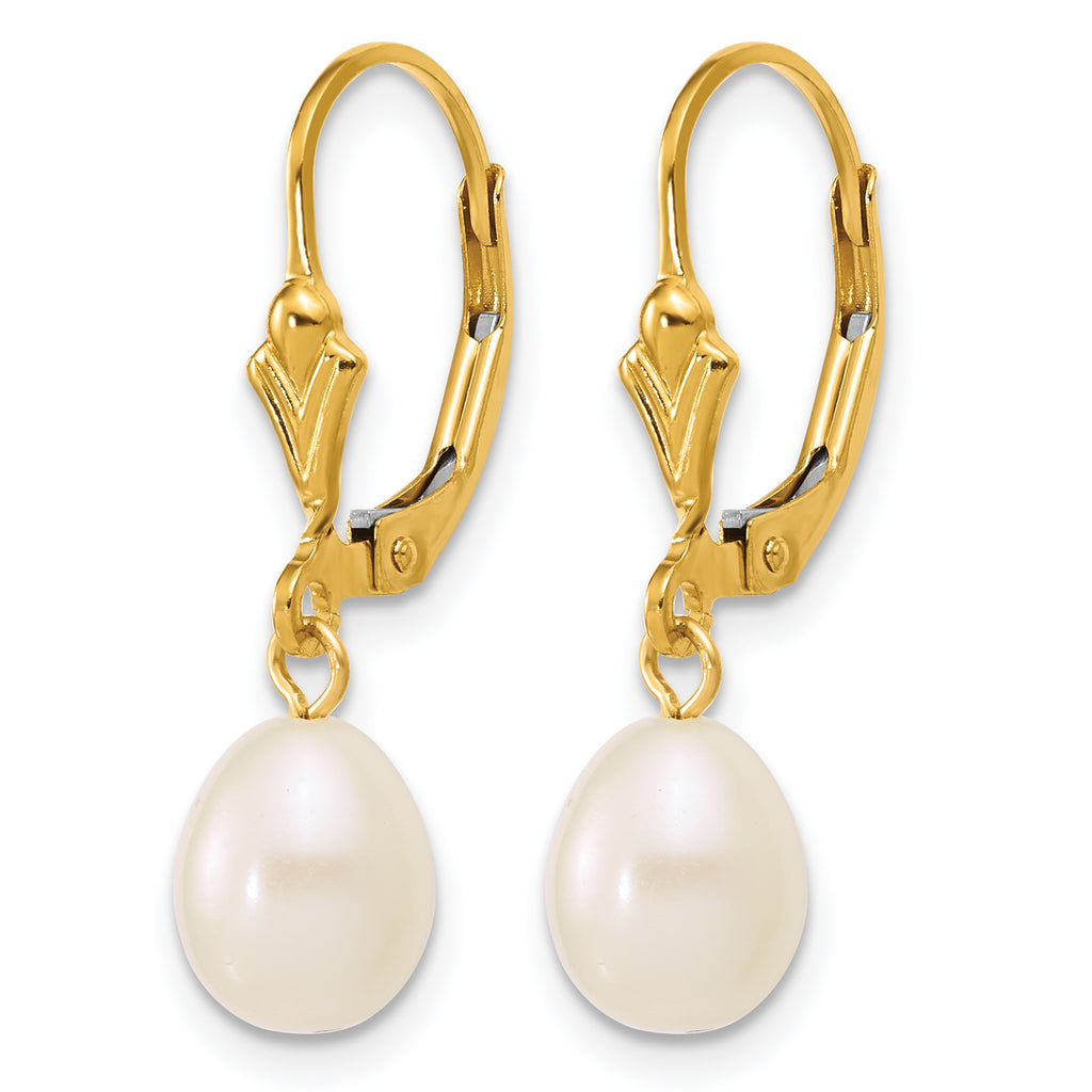 14K Gold Filled 6-7mm White Rice Cultured Freshwater Pearl Post Dangle Earrings - view 2
