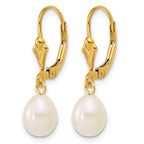 14K Gold Filled 6-7mm White Rice Cultured Freshwater Pearl Post Dangle Earrings - view 2