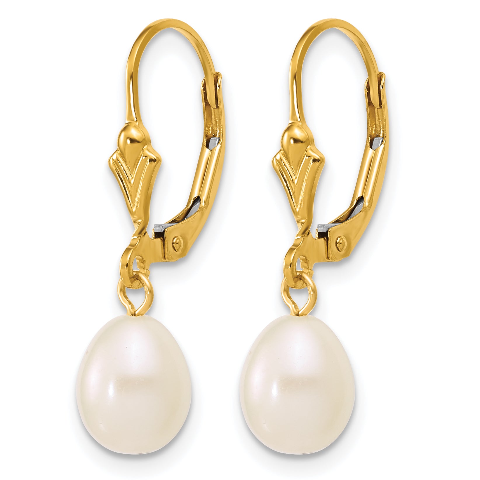 14K Gold Filled 6-7mm White Rice Cultured Freshwater Pearl Post Dangle Earrings - view 2