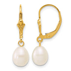 14K Gold Filled 6-7mm White Rice Cultured Freshwater Pearl Post Dangle Earrings by Sophia Jewelers