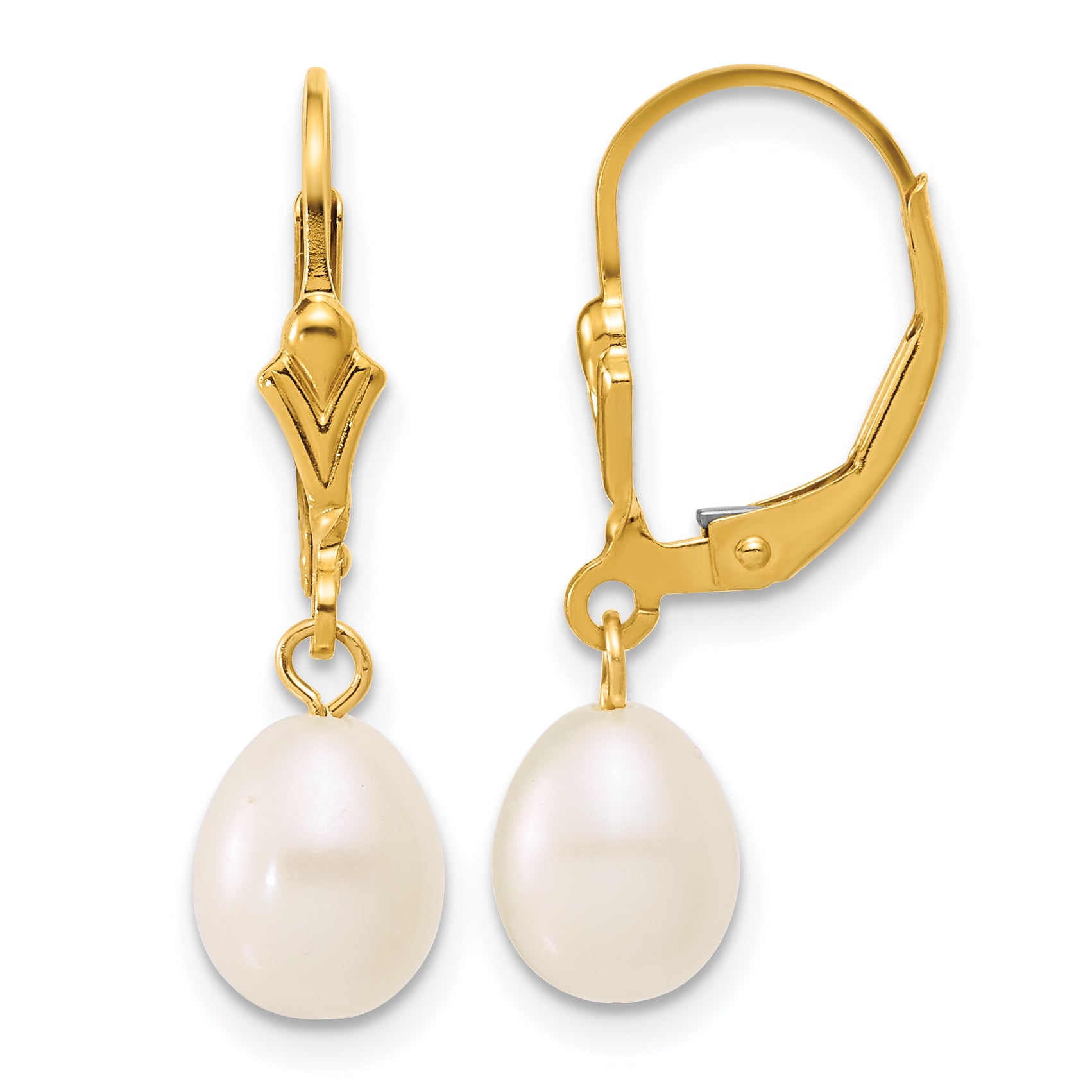 14K Gold Filled 6-7mm White Rice Cultured Freshwater Pearl Post Dangle Earrings by Sophia Jewelers