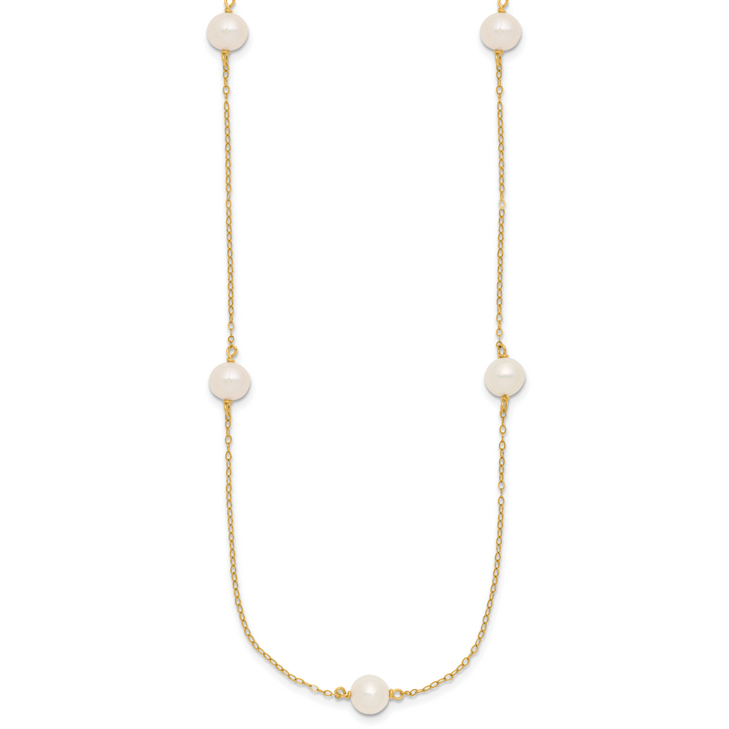 14K Gold Filled 7-8mm 5-Station White Cultured Freshwater Pearl Necklace - view 2