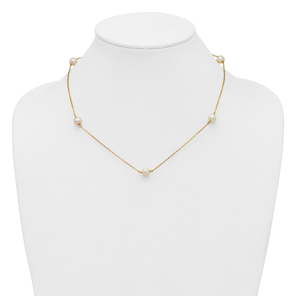 14K Gold Filled 7-8mm 5-Station White Cultured Freshwater Pearl Necklace - view 3