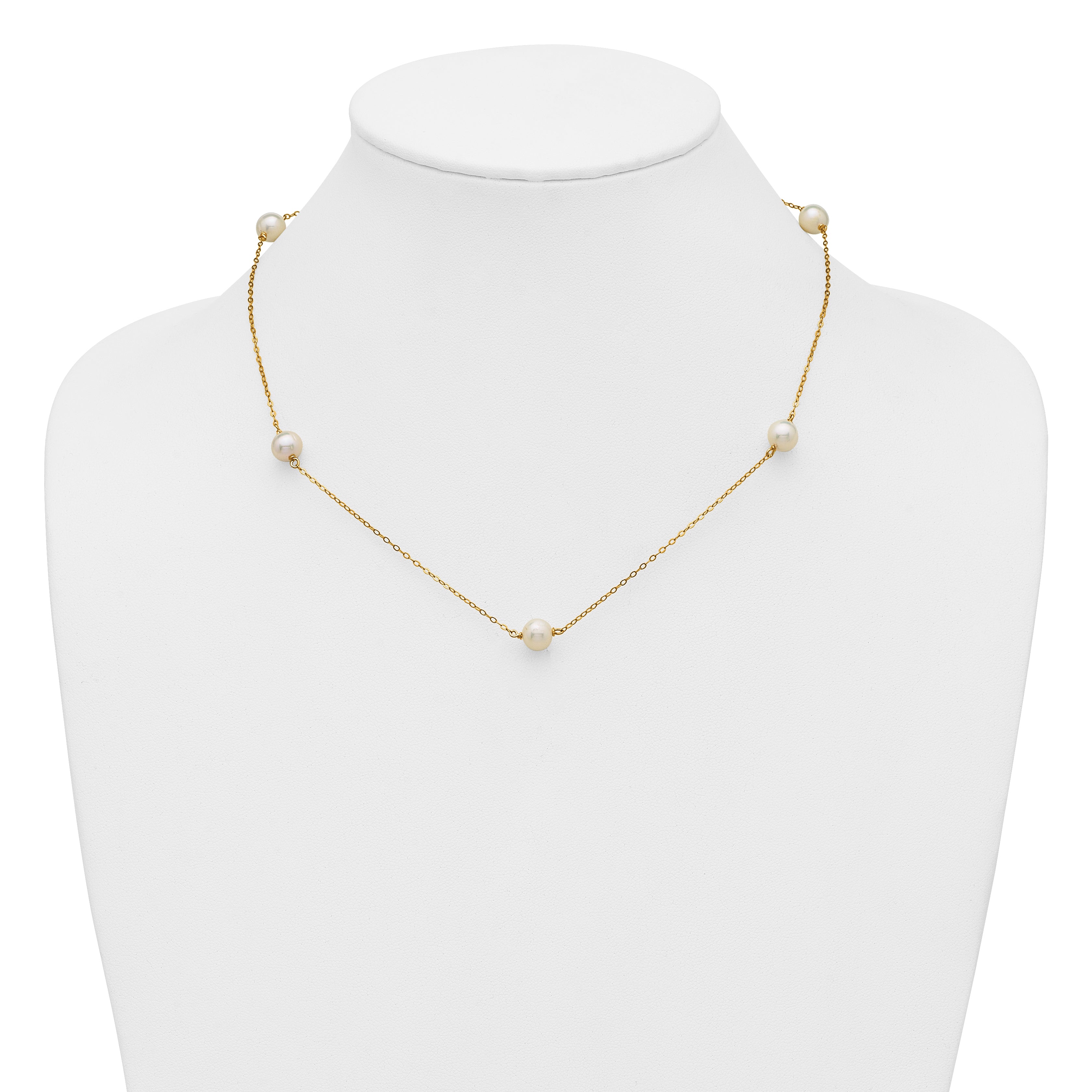 14K Gold Filled 7-8mm 5-Station White Cultured Freshwater Pearl Necklace - view 3
