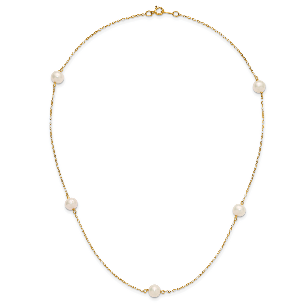14K Gold Filled 7-8mm 5-Station White Cultured Freshwater Pearl Necklace - view 4