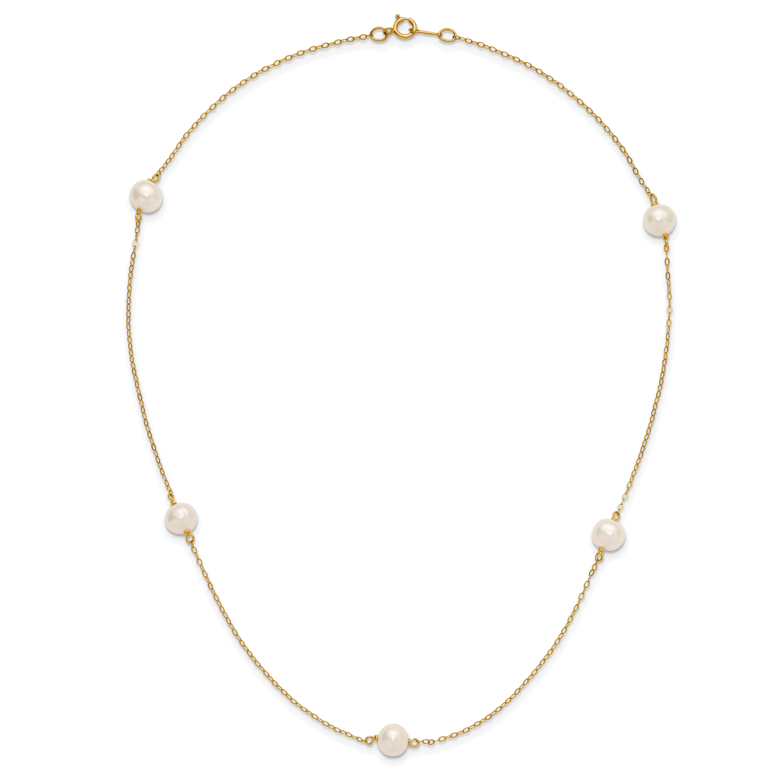 14K Gold Filled 7-8mm 5-Station White Cultured Freshwater Pearl Necklace - view 4