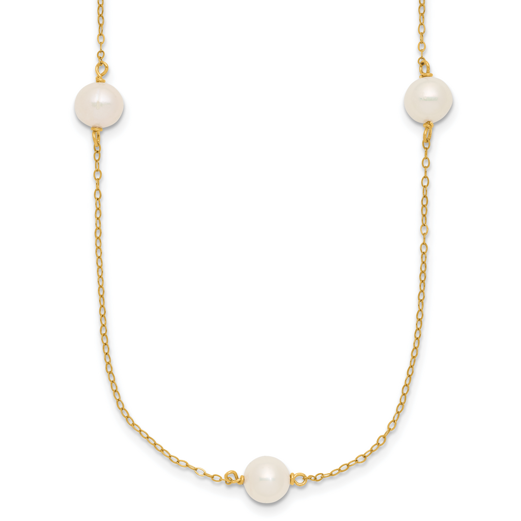 14K Gold Filled 7-8mm 5-Station White Cultured Freshwater Pearl Necklace by Sophia Jewelers