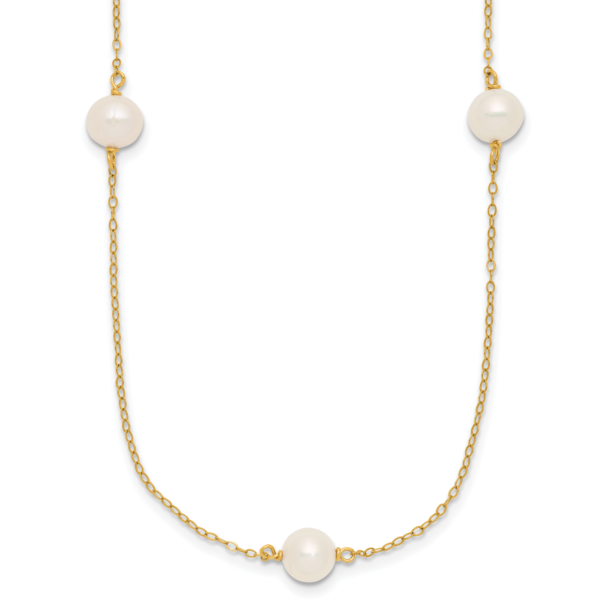 14K Gold Filled 7-8mm 5-Station White Cultured Freshwater Pearl Necklace by Sophia Jewelers