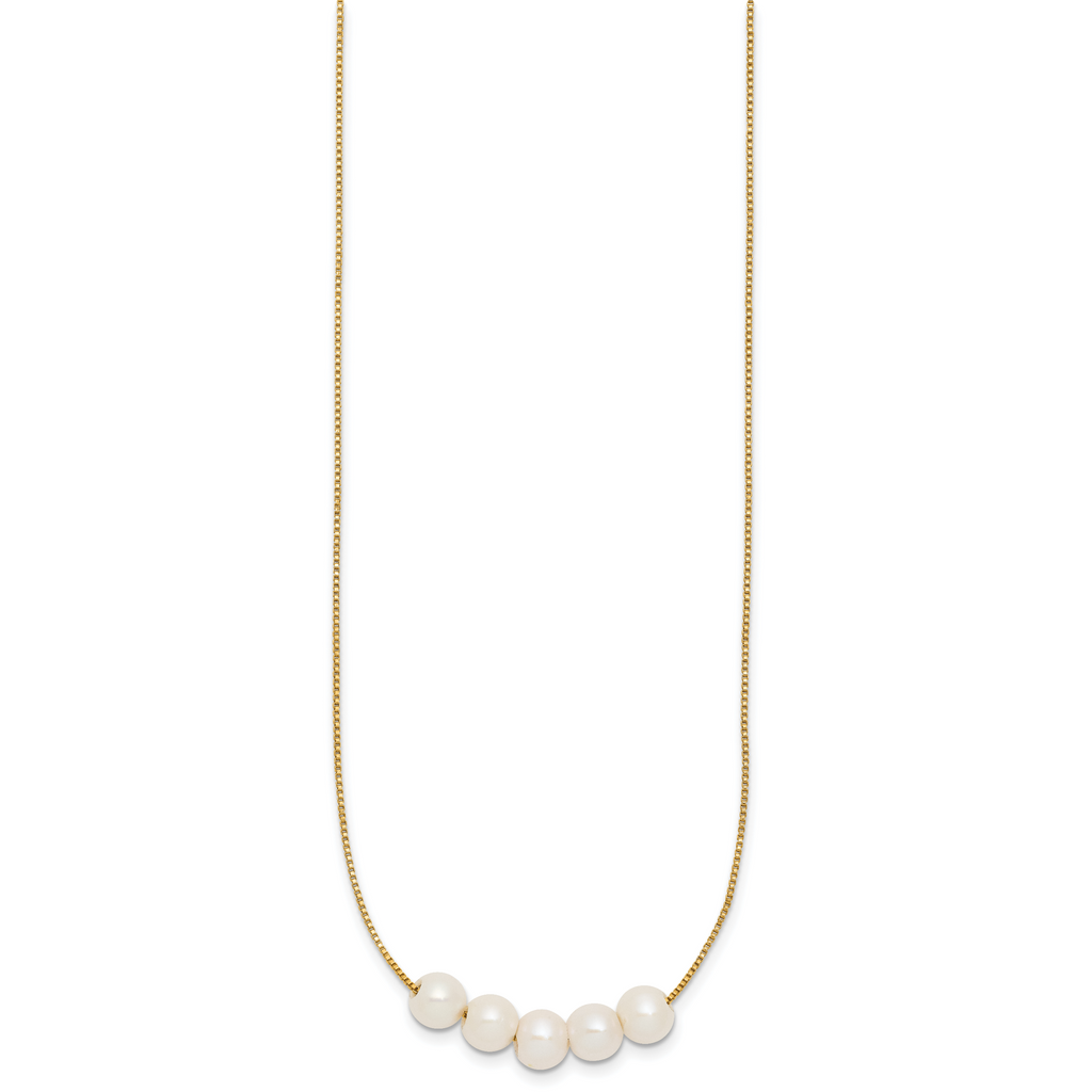 14K Gold Filled 6-7mm Five White Cultured Freshwater Pearl Station Necklace - view 2