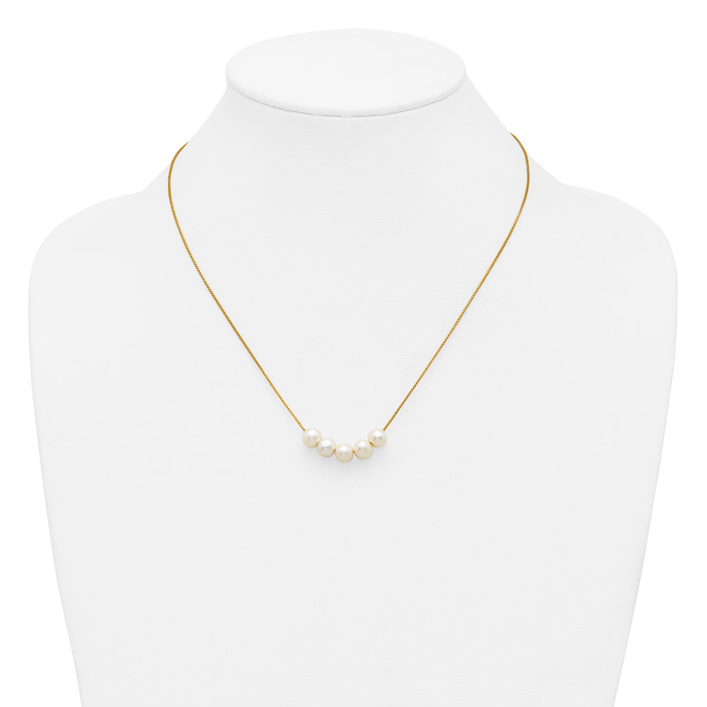 14K Gold Filled 6-7mm Five White Cultured Freshwater Pearl Station Necklace - view 3