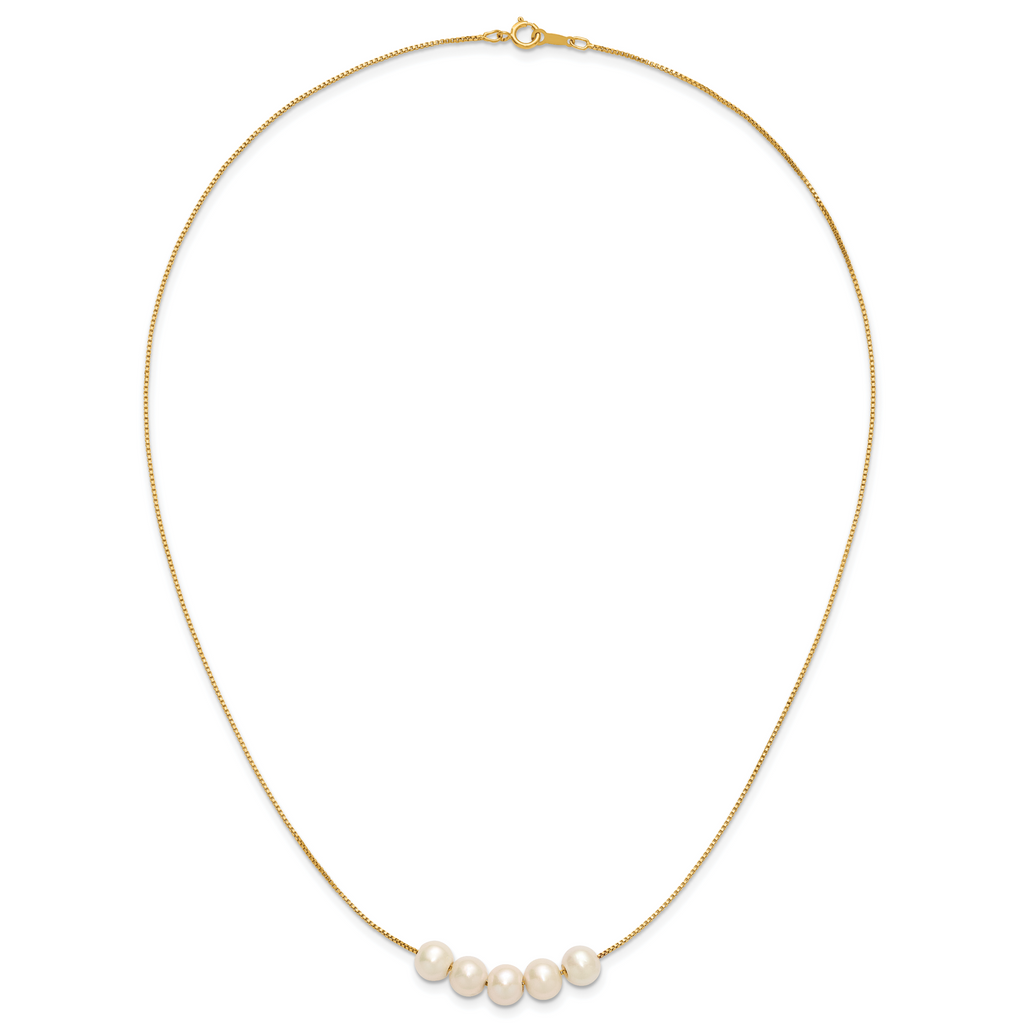 14K Gold Filled 6-7mm Five White Cultured Freshwater Pearl Station Necklace - view 4