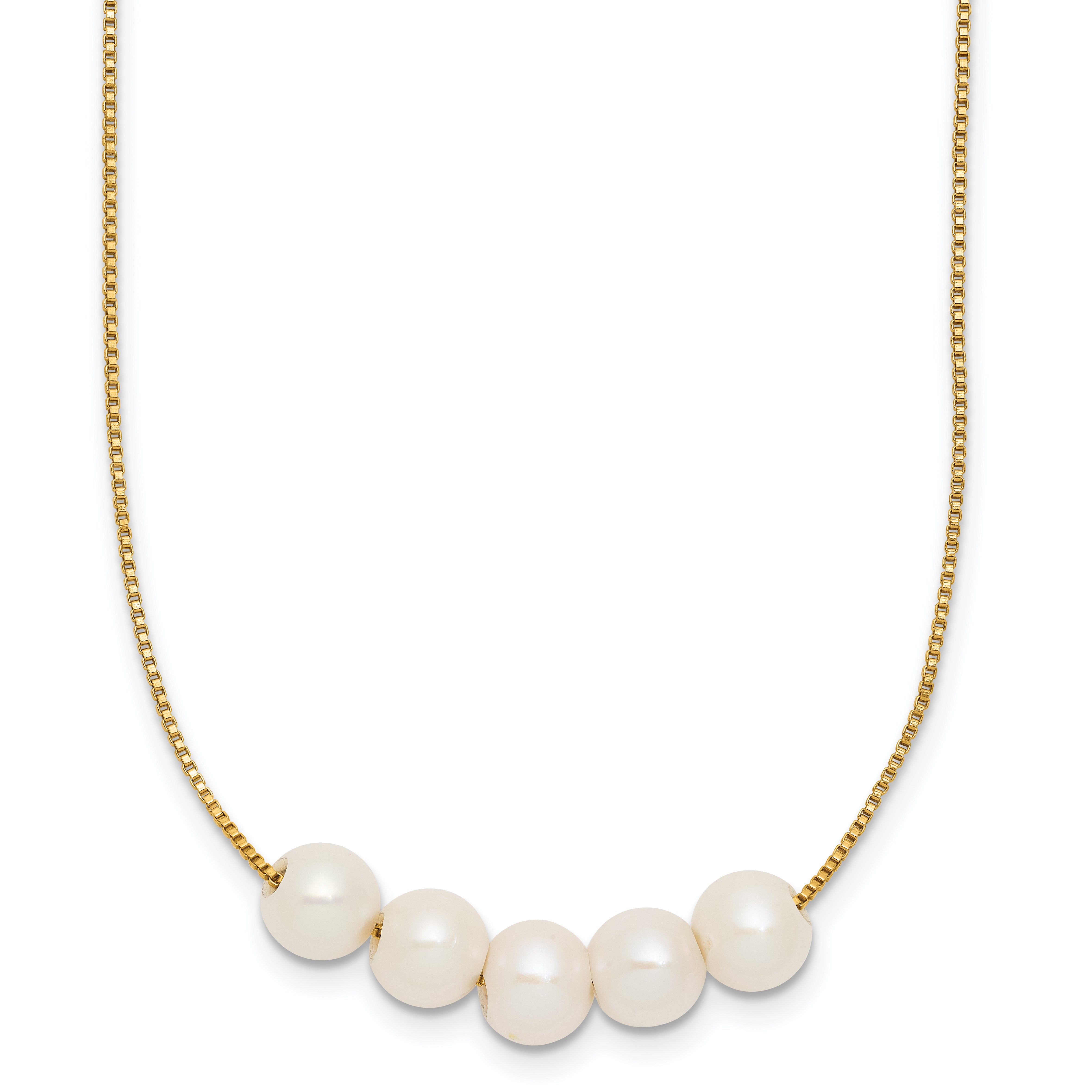 14K Gold Filled 6-7mm Five White Cultured Freshwater Pearl Station Necklace by Sophia Jewelers Main image