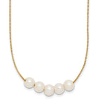 14K Gold Filled 6-7mm Five White Cultured Freshwater Pearl Station Necklace by Sophia Jewelers