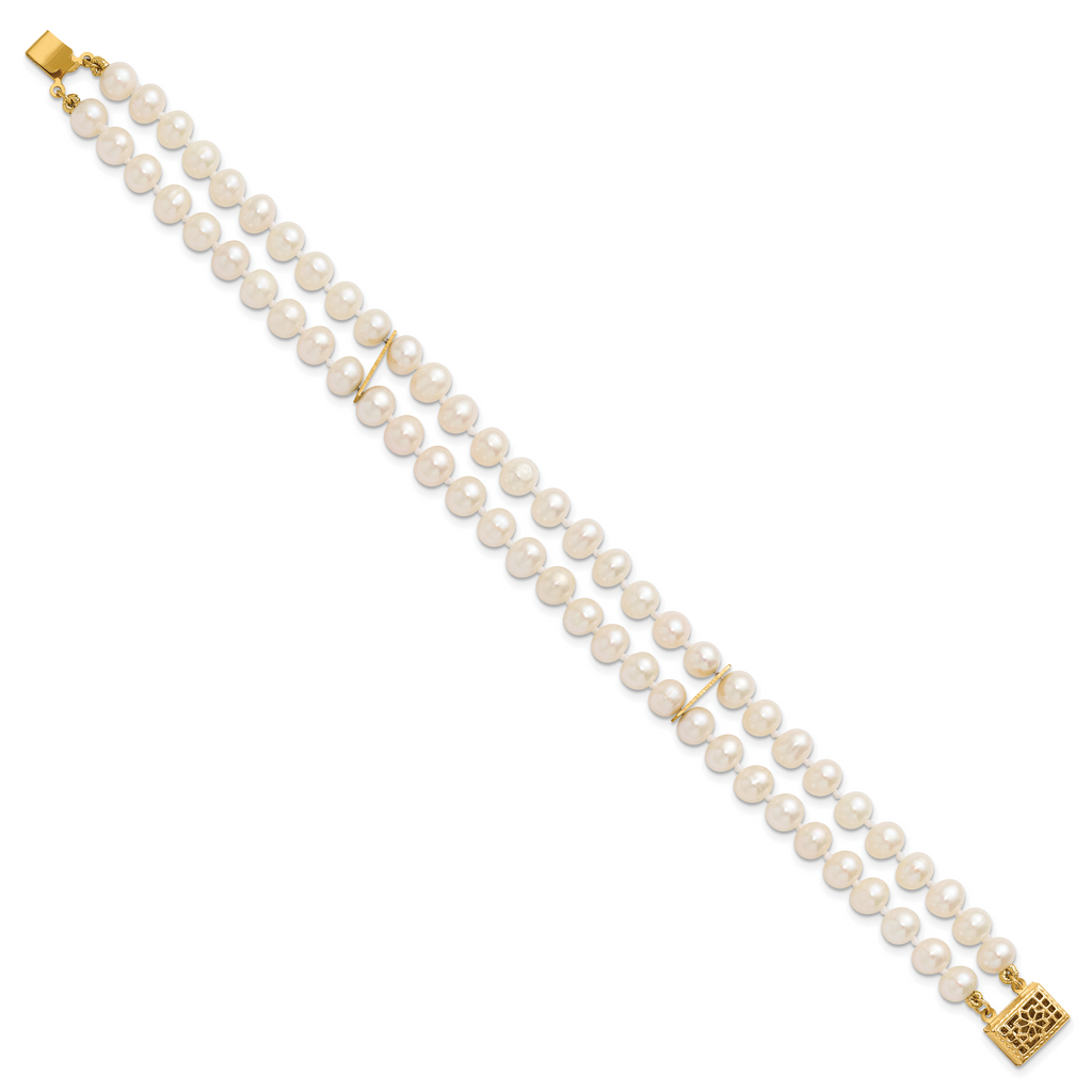 14K Gold Filled 5-6mm White Cultured Freshwater Pearl 2-Strand Necklace - view 2