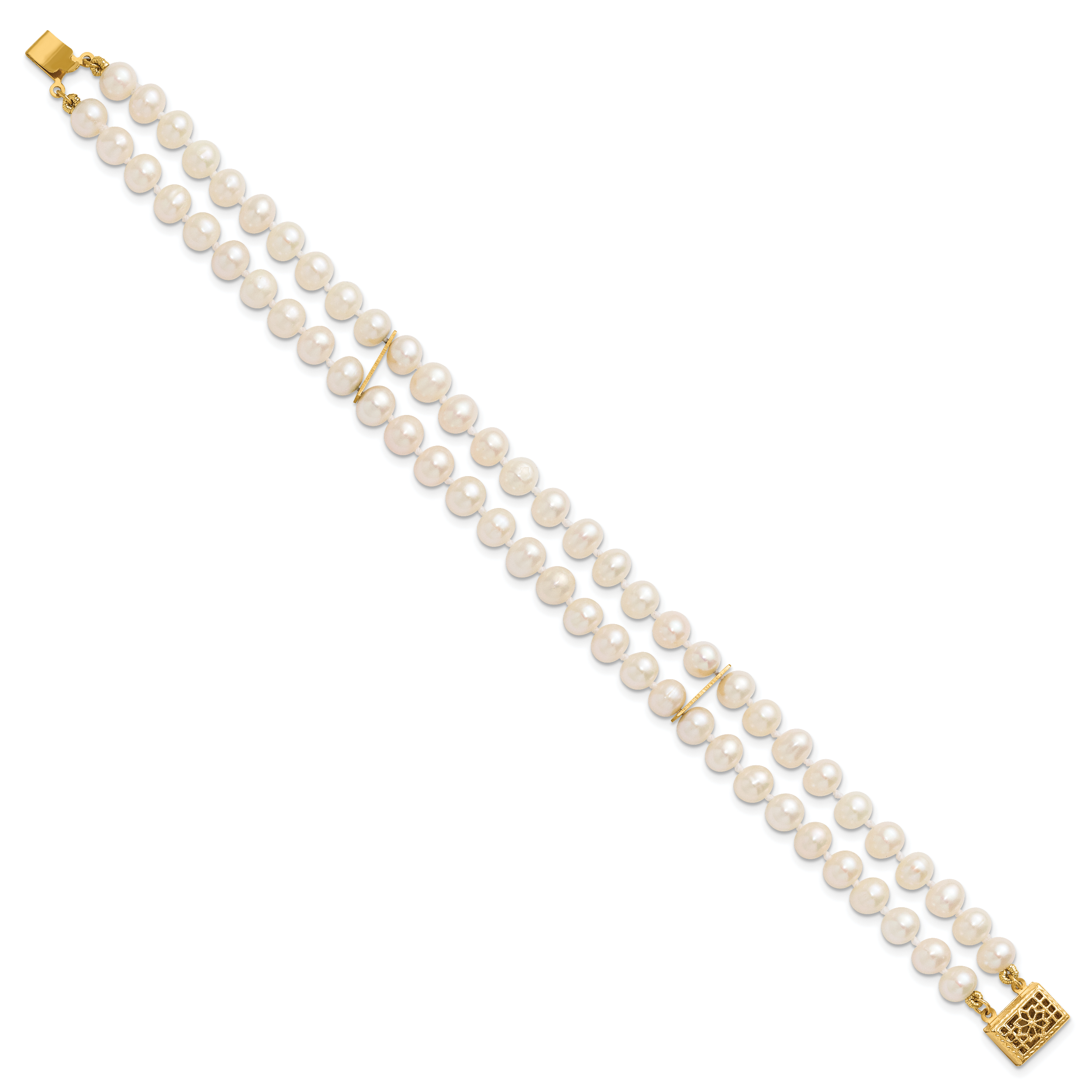 14K Gold Filled 5-6mm White Cultured Freshwater Pearl 2-Strand Necklace - view 2