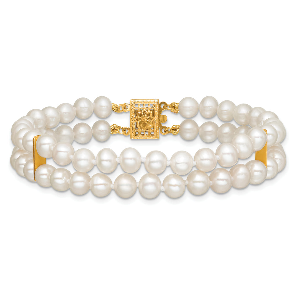14K Gold Filled 5-6mm White Cultured Freshwater Pearl 2-Strand Necklace - view 3