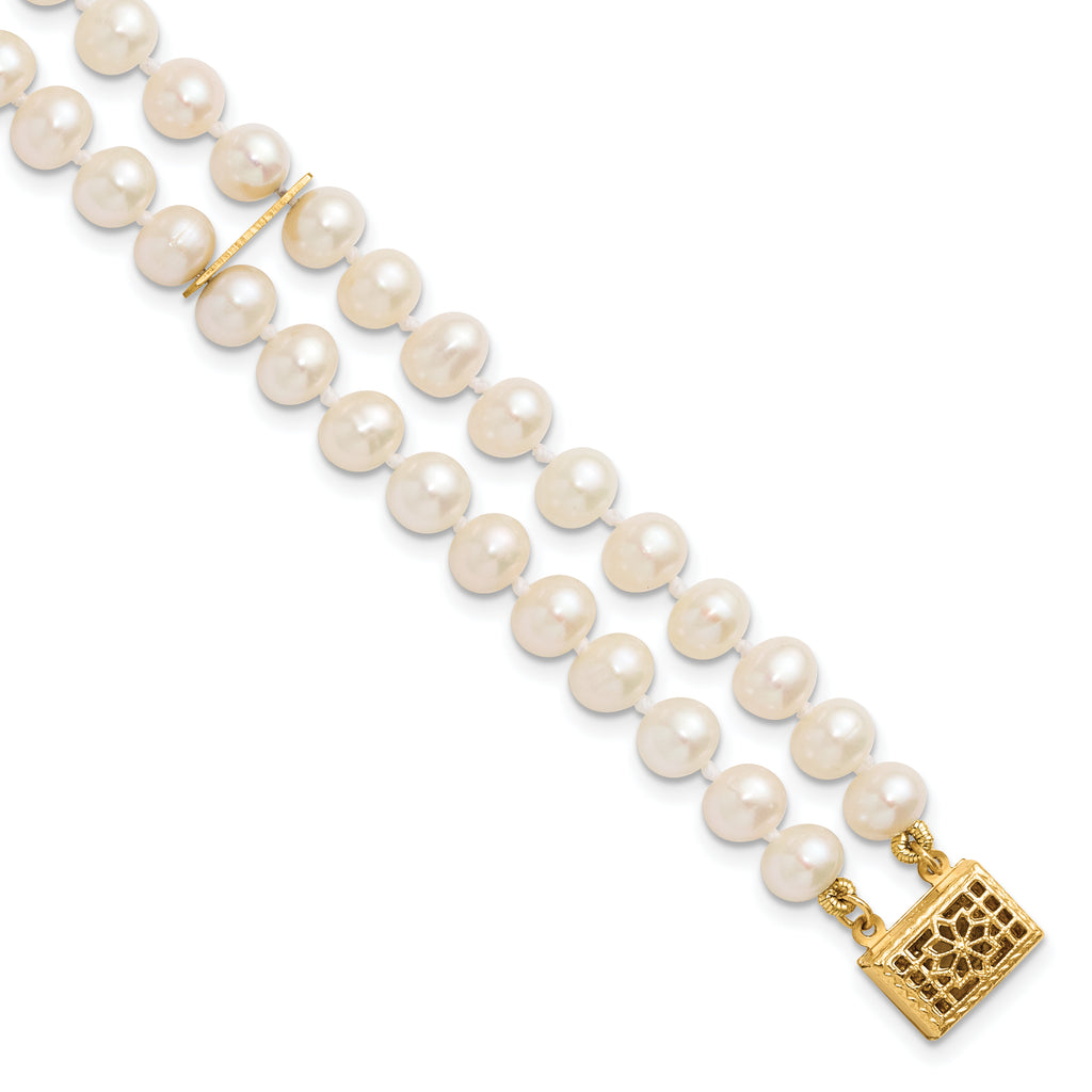 14K Gold Filled 5-6mm White Cultured Freshwater Pearl 2-Strand Necklace by Sophia Jewelers