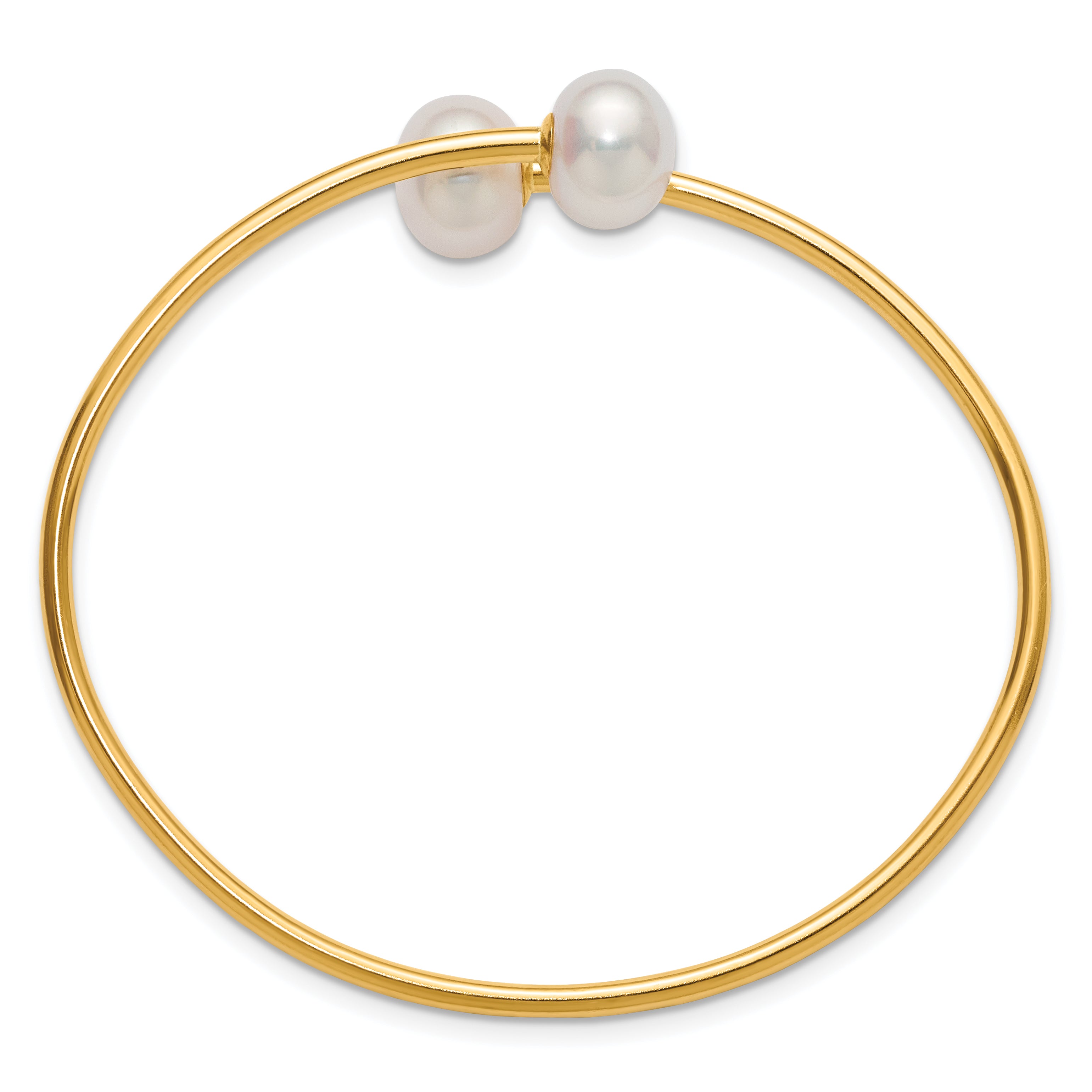 14K Gold Filled 10-11mm White Button Cultured Freshwater Pearl Flexible Bangle - view 2