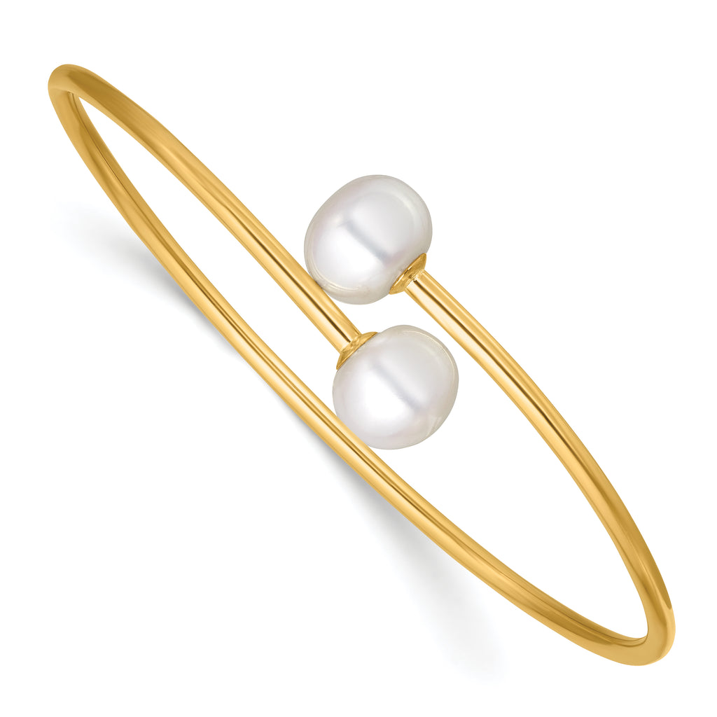 14K Gold Filled 10-11mm White Button Cultured Freshwater Pearl Flexible Bangle by Sophia Jewelers