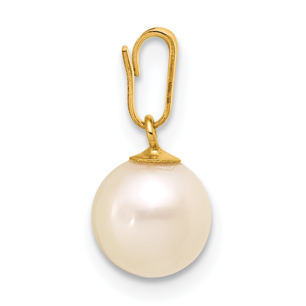 14K Gold Filled 7-8mm White Round Cultured Freshwater Pearl Pendant - view 2