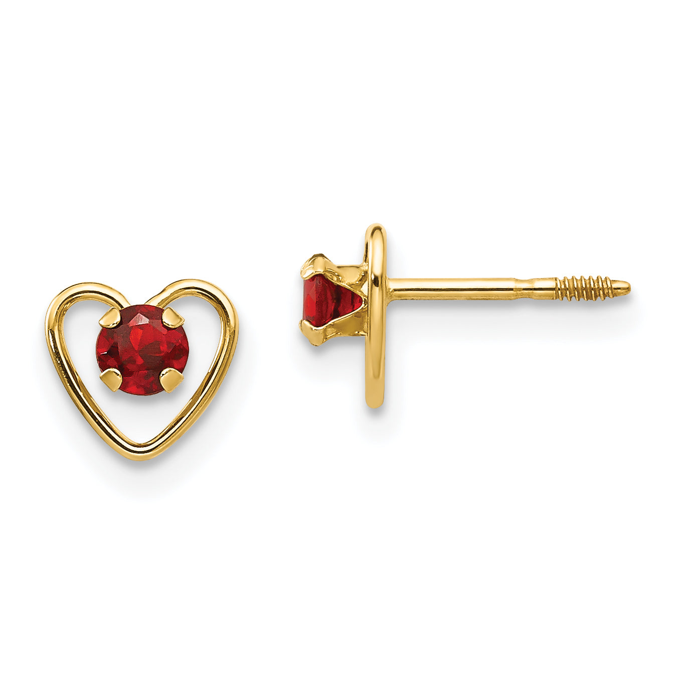 14k Madi K 3mm Genuine Garnet Birthstone Heart Earrings Main image