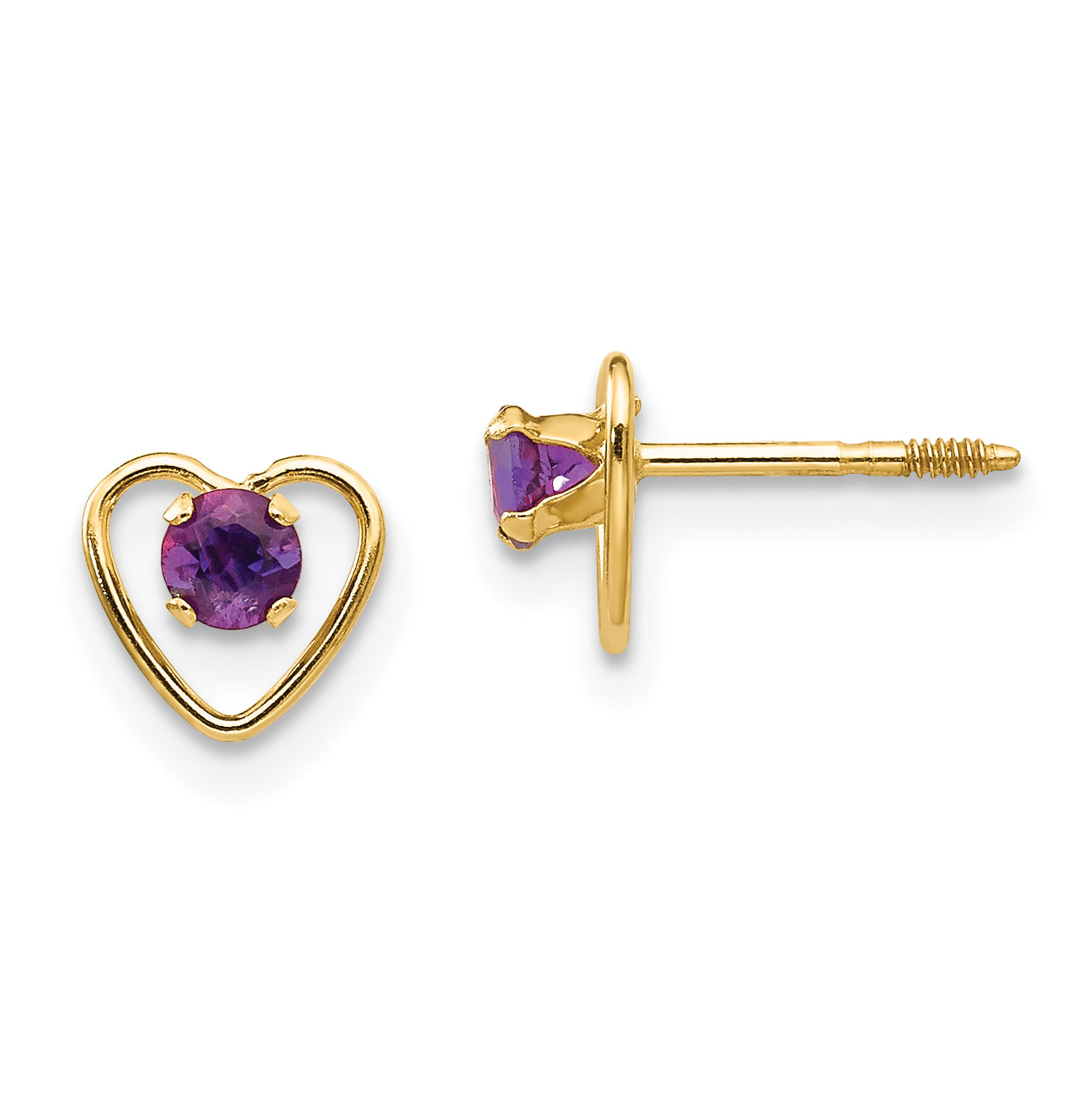 14k Madi K 3mm Genuine Amethyst Birthstone Heart Earrings Main image
