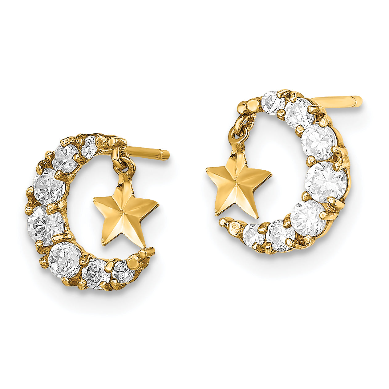 14k Madi K CZ Crescent Moon with D/C Star Dangle Post Earrings Secondary image