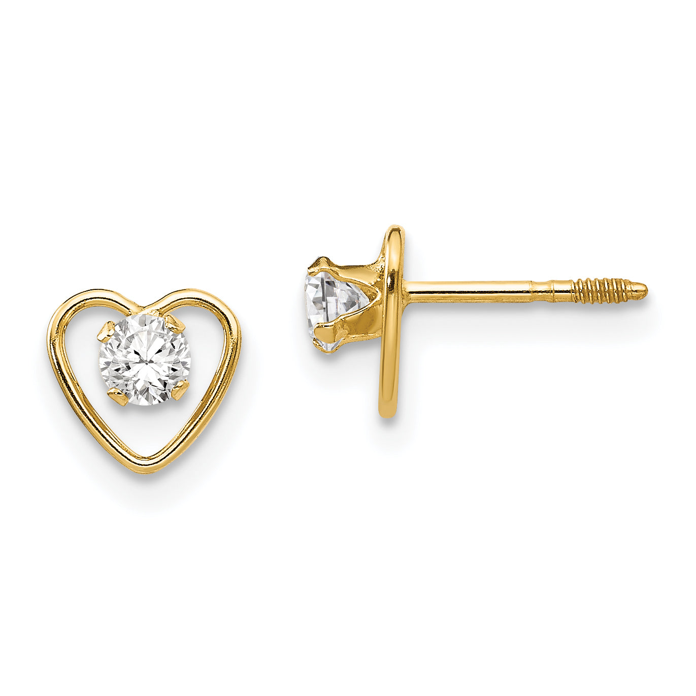 14k Madi K 3mm Genuine White Topaz Birthstone Heart Earrings Main image