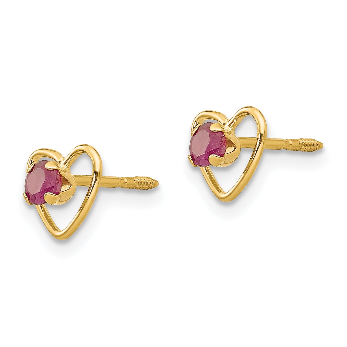 14k Madi K 3mm Created Ruby Birthstone Heart Earrings Secondary image
