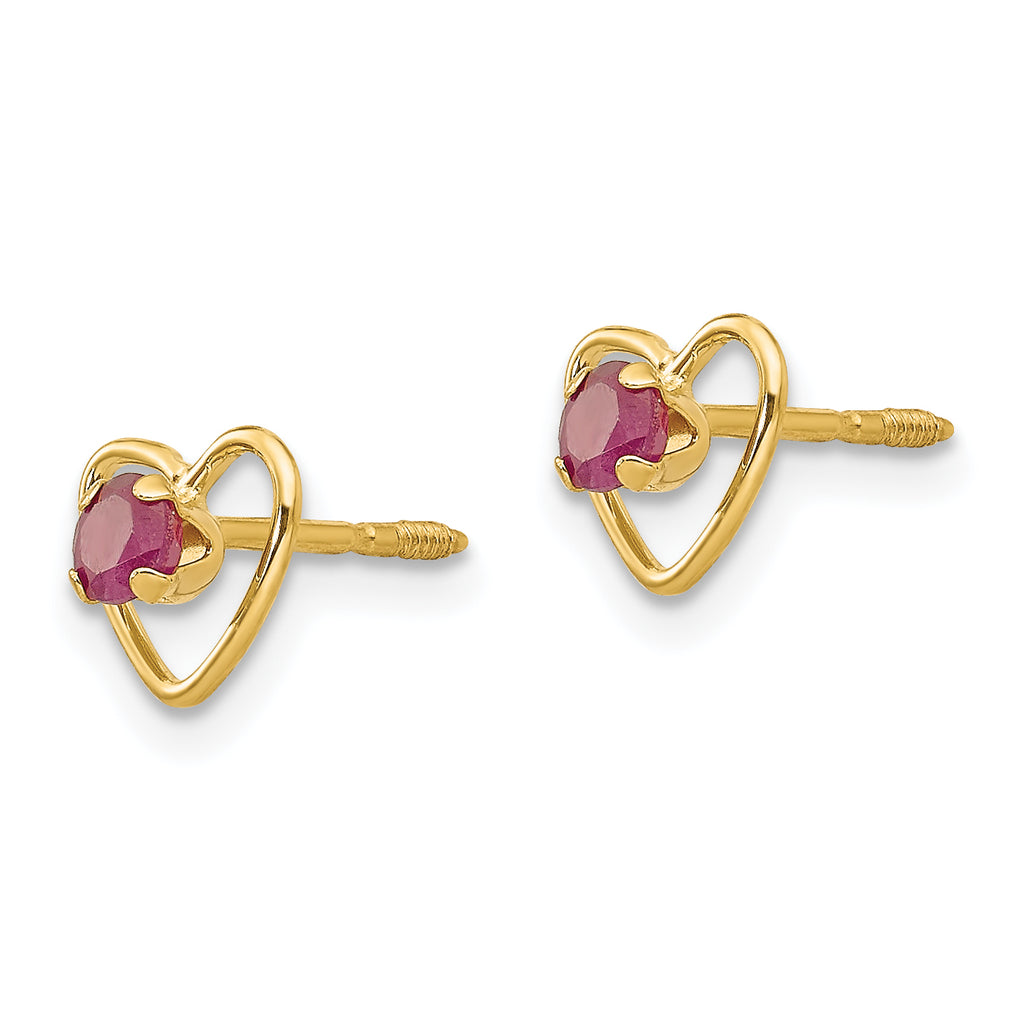 14k Madi K 3mm Created Ruby Birthstone Heart Earrings