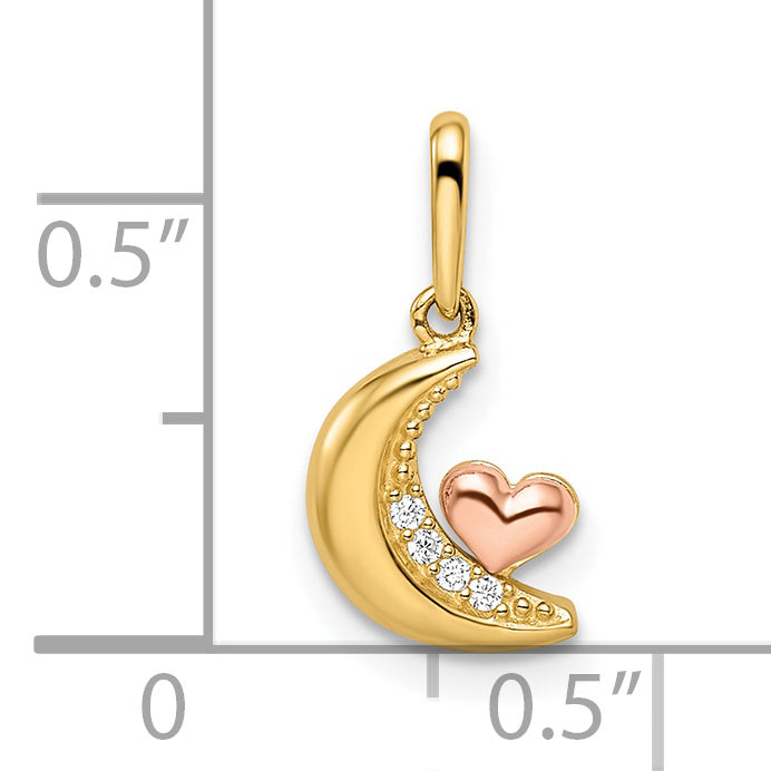 14k Two-tone Madi K CZ Moon with Heart Pendant