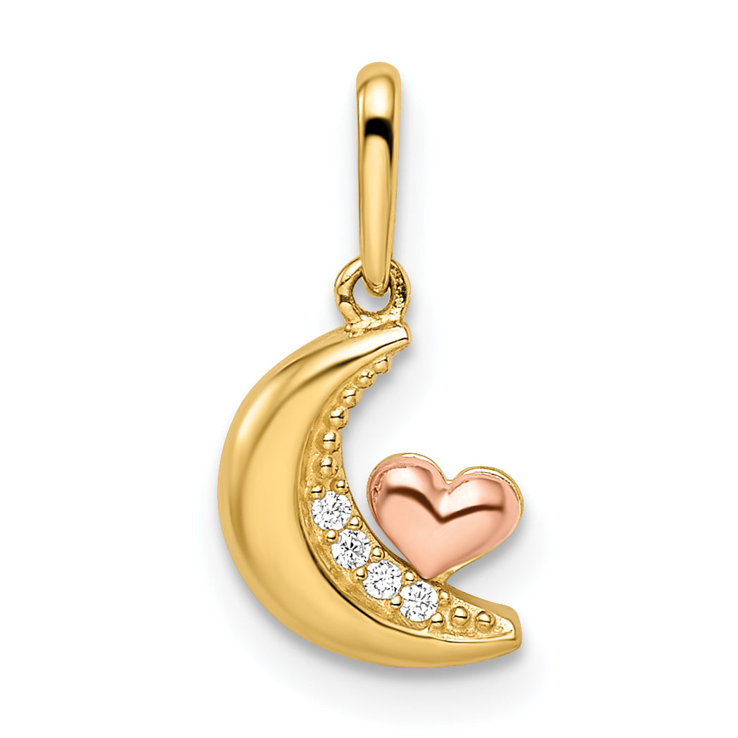 14k Two-tone Madi K CZ Moon with Heart Pendant Main image