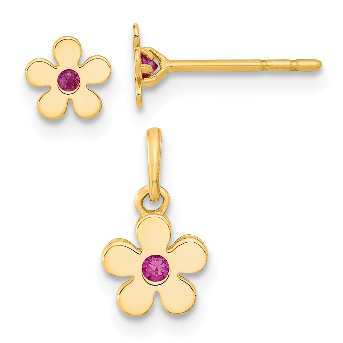 14K Madi K Polished CZ Flower Post Earrings and Flower Pendant Set Main image
