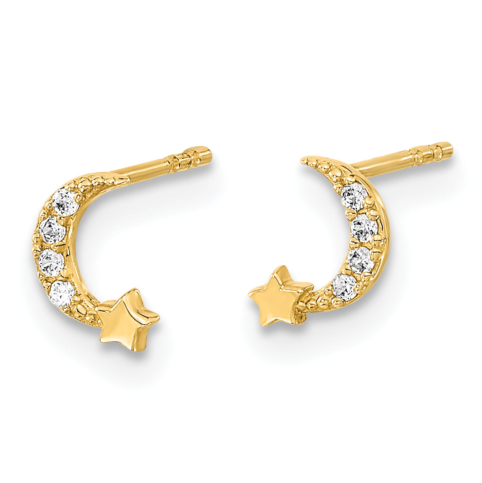 14K Madi K Polished Moon and Star CZ Post Earrings Secondary image
