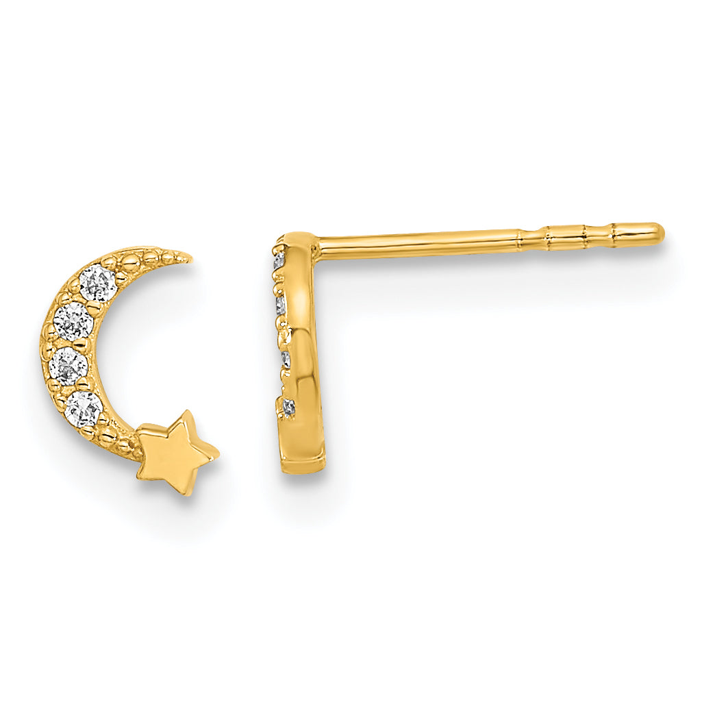 14K Madi K Polished Moon and Star CZ Post Earrings Main image