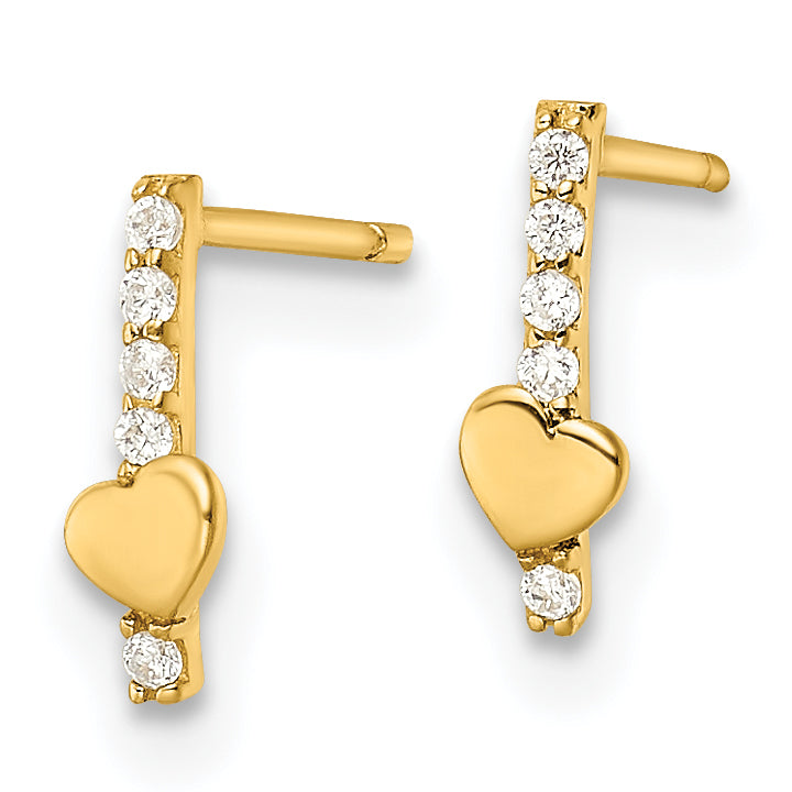 14k Madi K Polished Line of CZ's and Heart Post Earrings Secondary image